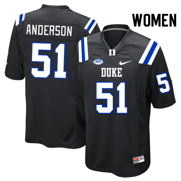 Women #51 David Anderson Duke Blue Devils College Football Jerseys Stitched Sale-Black